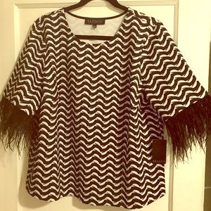 Black & White top with feathers